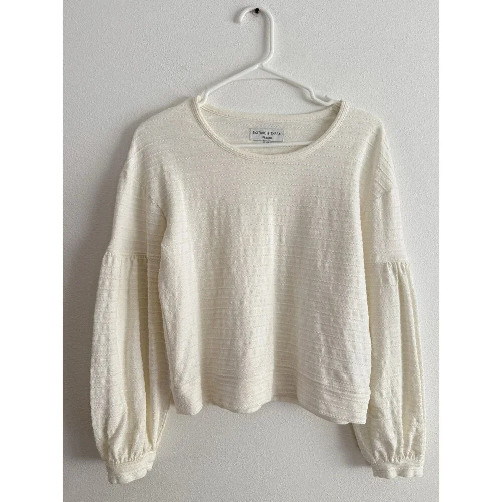 Madewell Texture & Thread Bubble Long Sleeve Top Women Size XS Cream Blouse